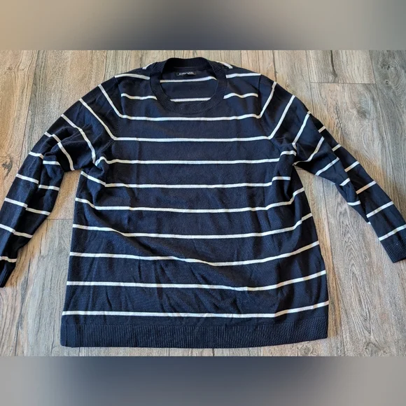 41 HAWTHORN Aubree Striped Crew Neck Sweater Navy and White Plus Size 2X - Picture 7 of 11